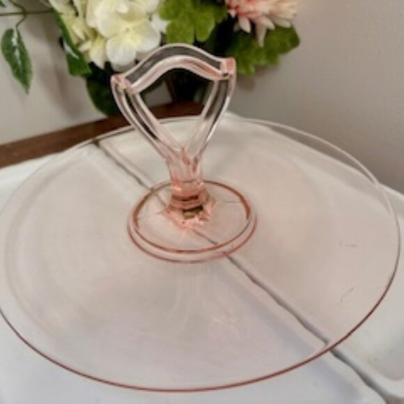 Pink Depression Glass Sandwich Plate‎ – Vintage Handled Serving Tray 1930s Plain - Picture 2 of 5